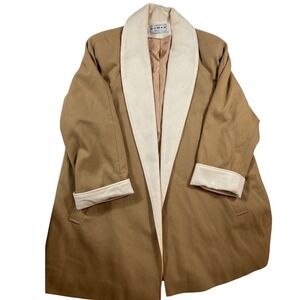 Dumas Shawl Collar Coat Tan Cream Wool‎ Blend Made in USA Vintage L